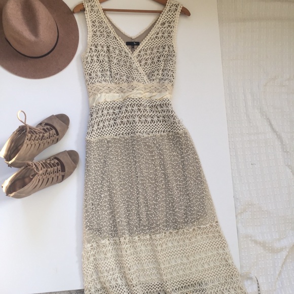 Dresses & Skirts - Ryu Boutique Cream Lace Knit Crocheted Dress NWT